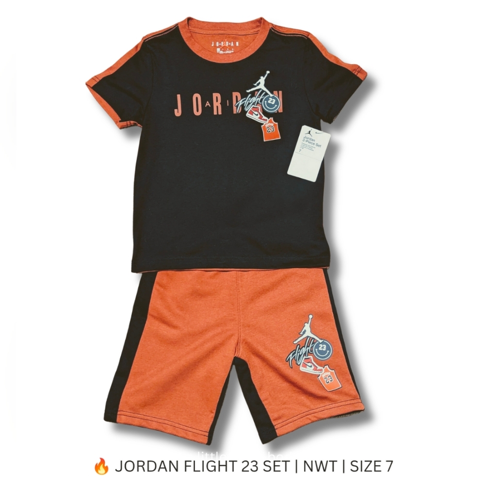 NWT Jordan Flight 23 2PC Short Set Boys Size 7 Black Orange Basketball Outfit - Picture 3 of 7